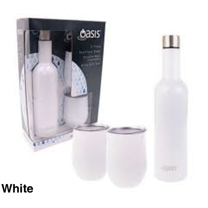 Oasis Stainless Steel Insulated Wine Traveller Gift Set White