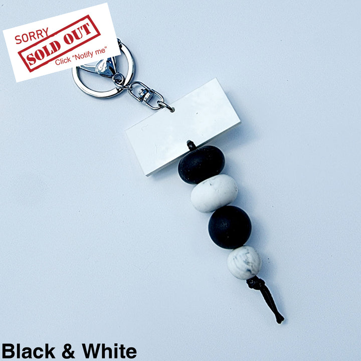 Personalised Beaded Keyring Black & White