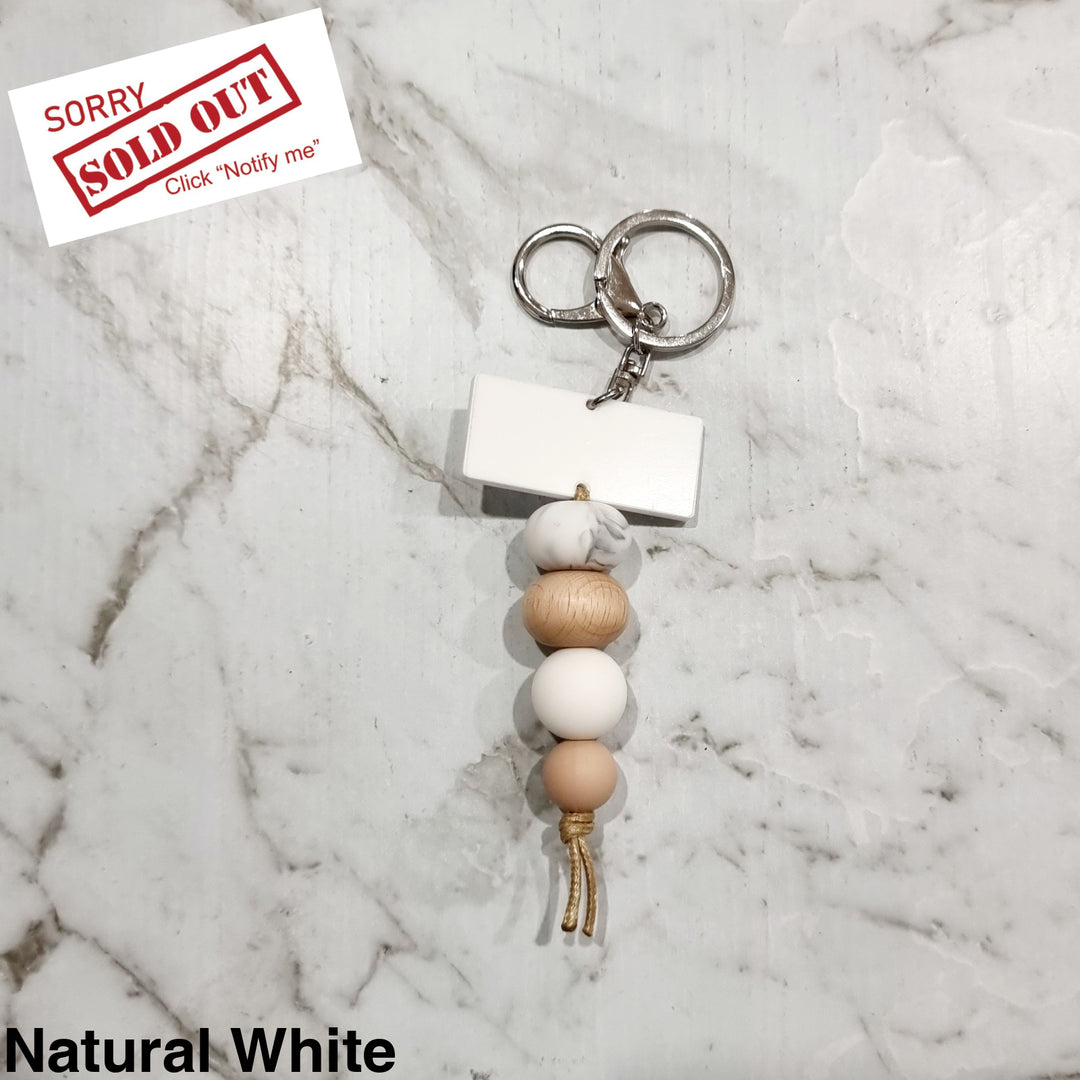 Personalised Beaded Keyring Natural White