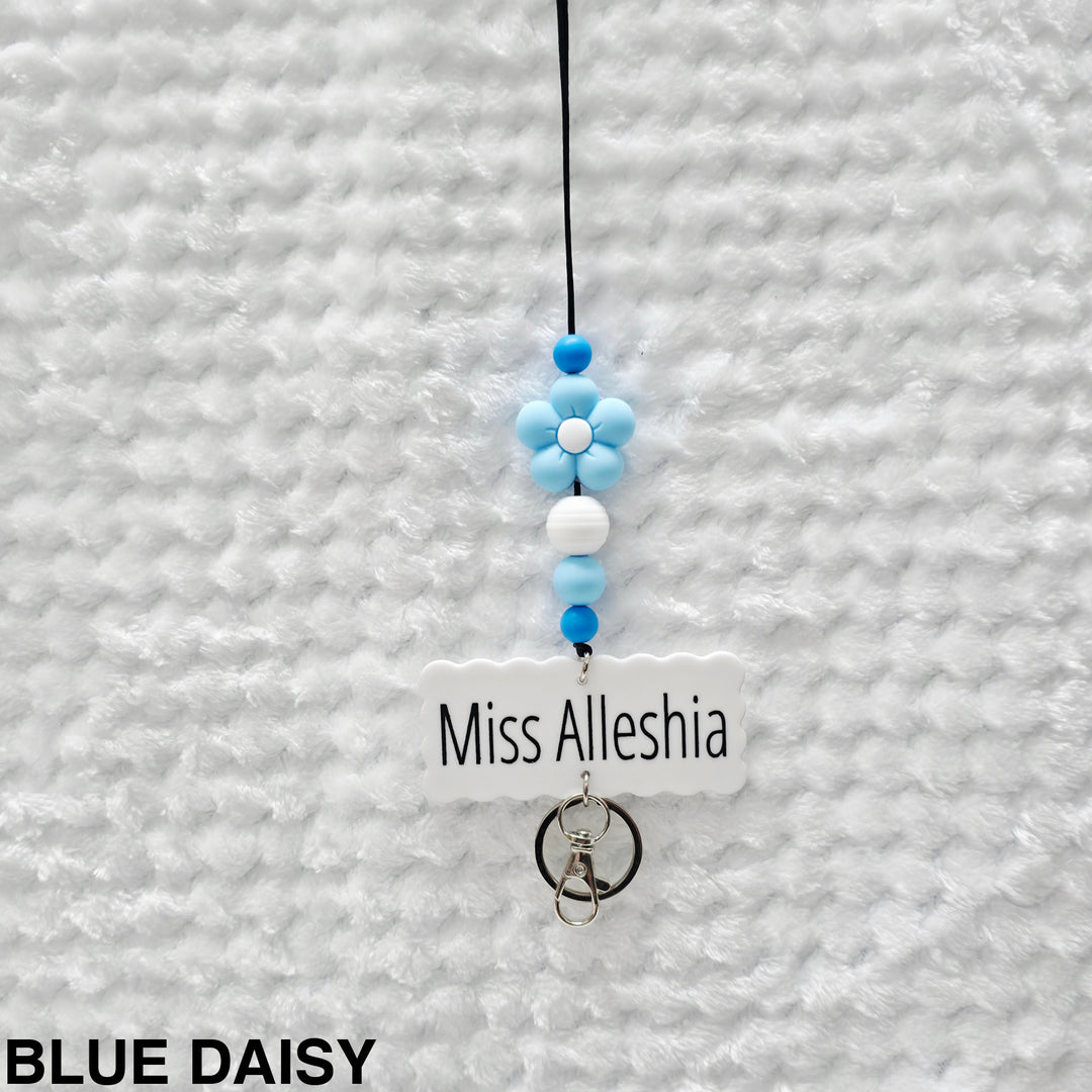 Personalised Beaded Lanyard Blue Daisy
