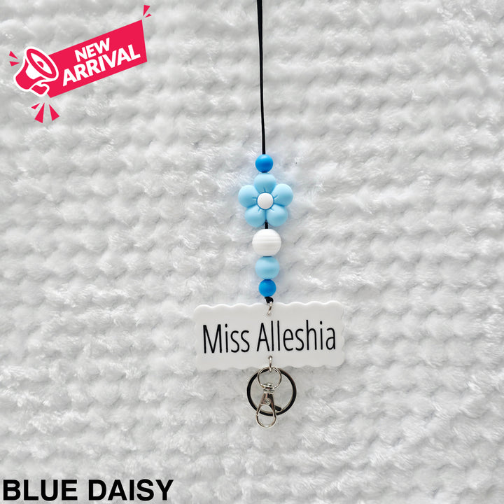 Personalised Beaded Lanyard Blue Daisy
