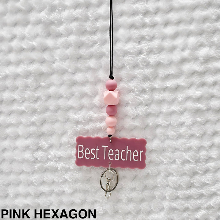 Personalised Beaded Lanyard Pink Hexagon