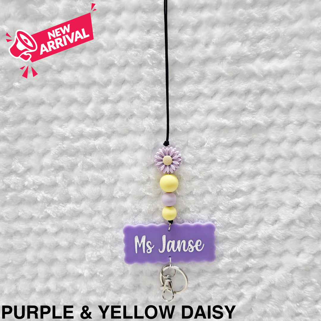 Personalised Beaded Lanyard Purple & Yellow Daisy