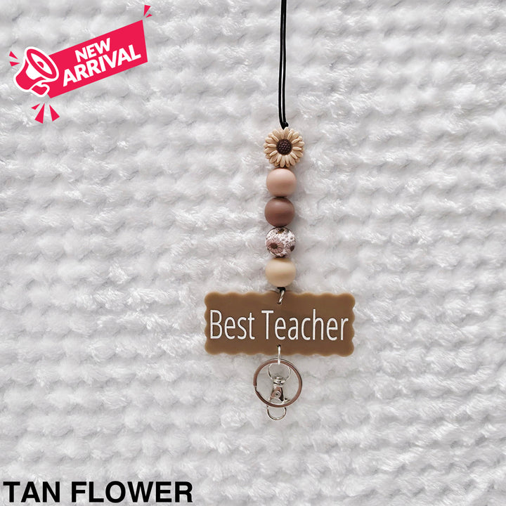 Personalised Beaded Lanyard Tan Flower