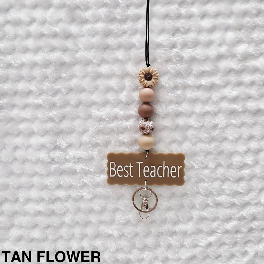Personalised Beaded Lanyard Tan Flower