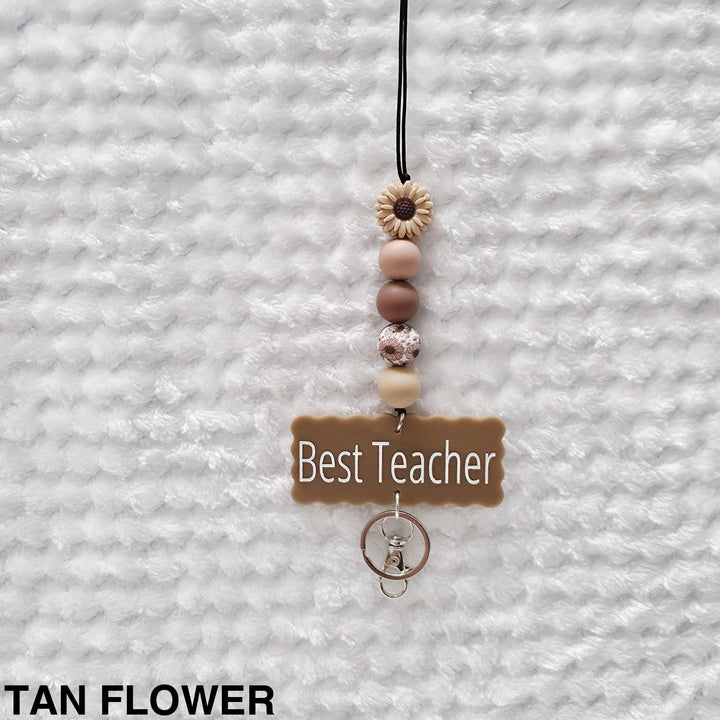 Personalised Beaded Lanyard Tan Flower