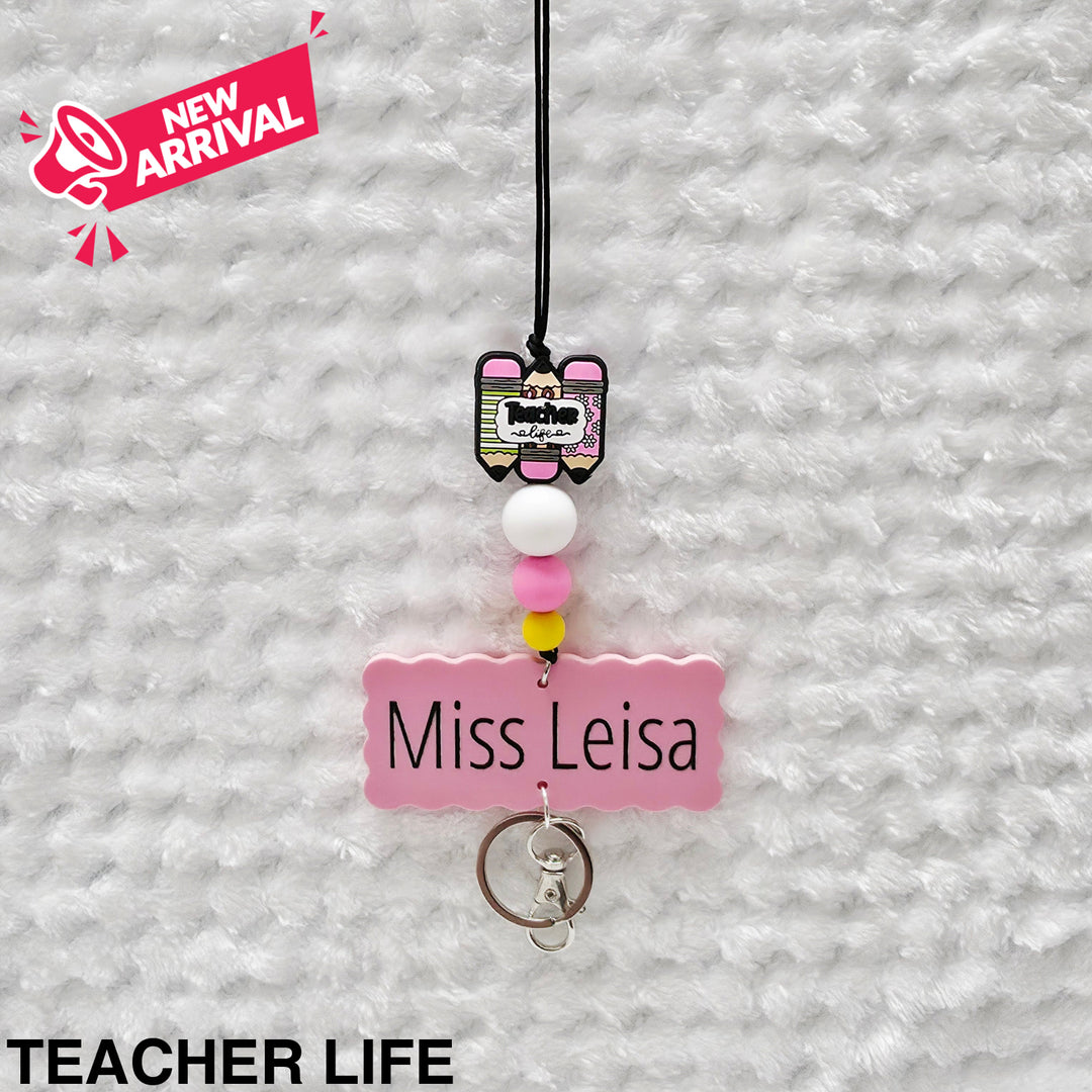Personalised Beaded Lanyard Teacher Life