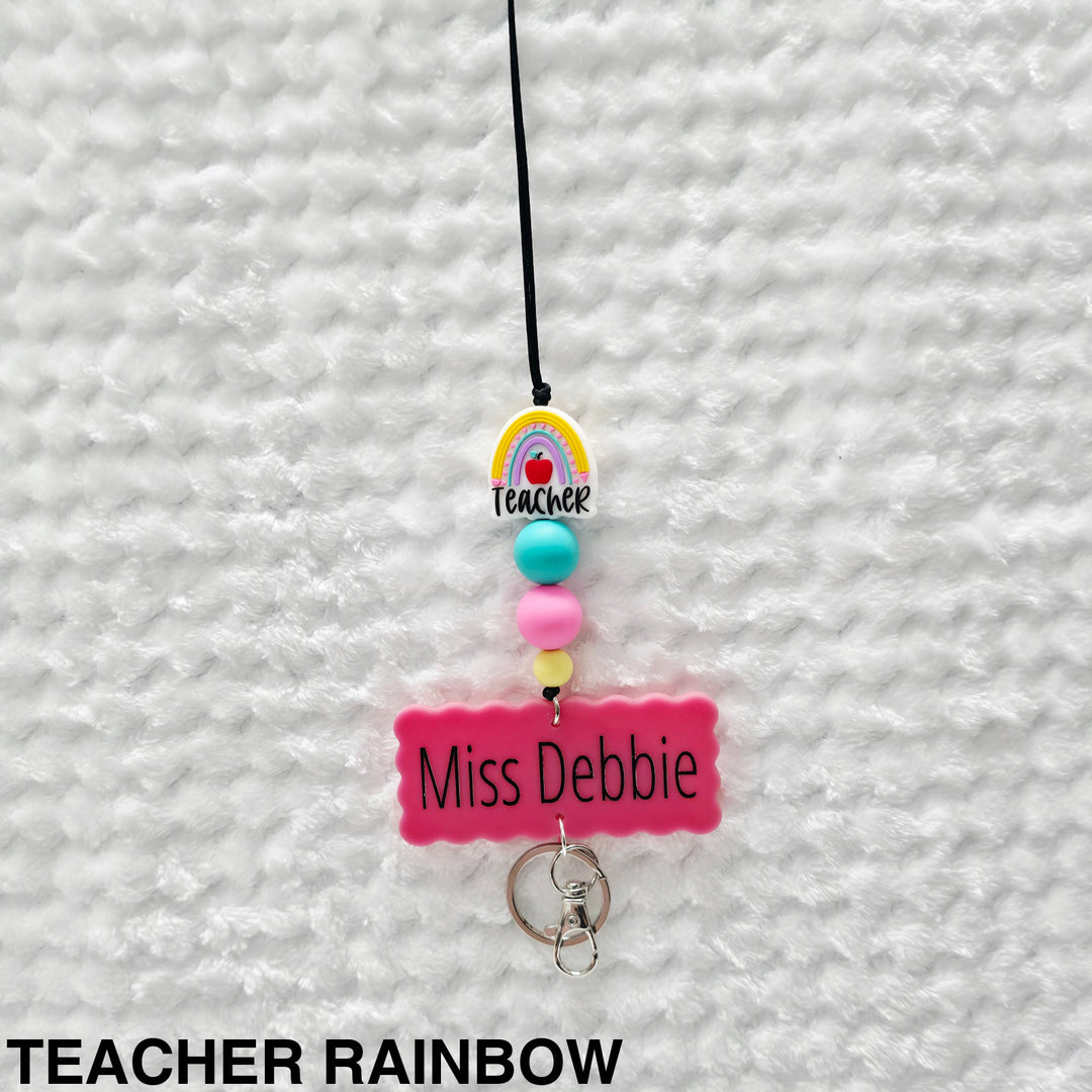 Personalised Beaded Lanyard Teacher Rainbow