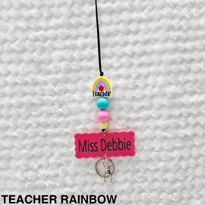 Personalised Beaded Lanyard Teacher Rainbow