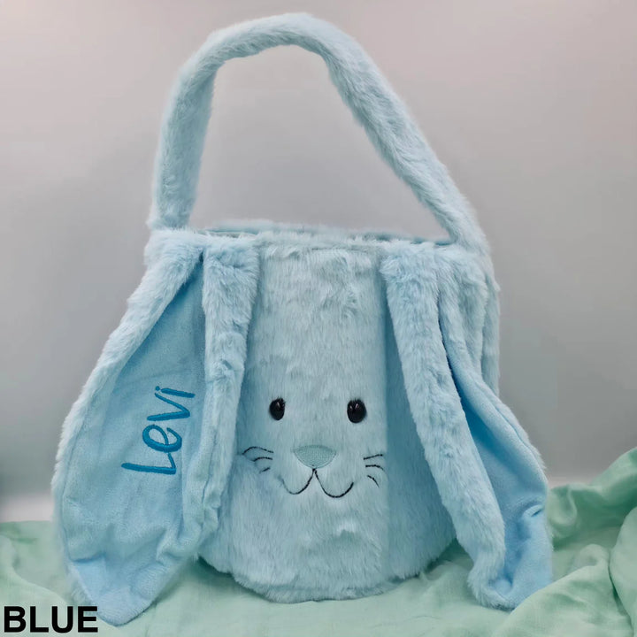 Personalised Fluffy Bunny Basket Blue