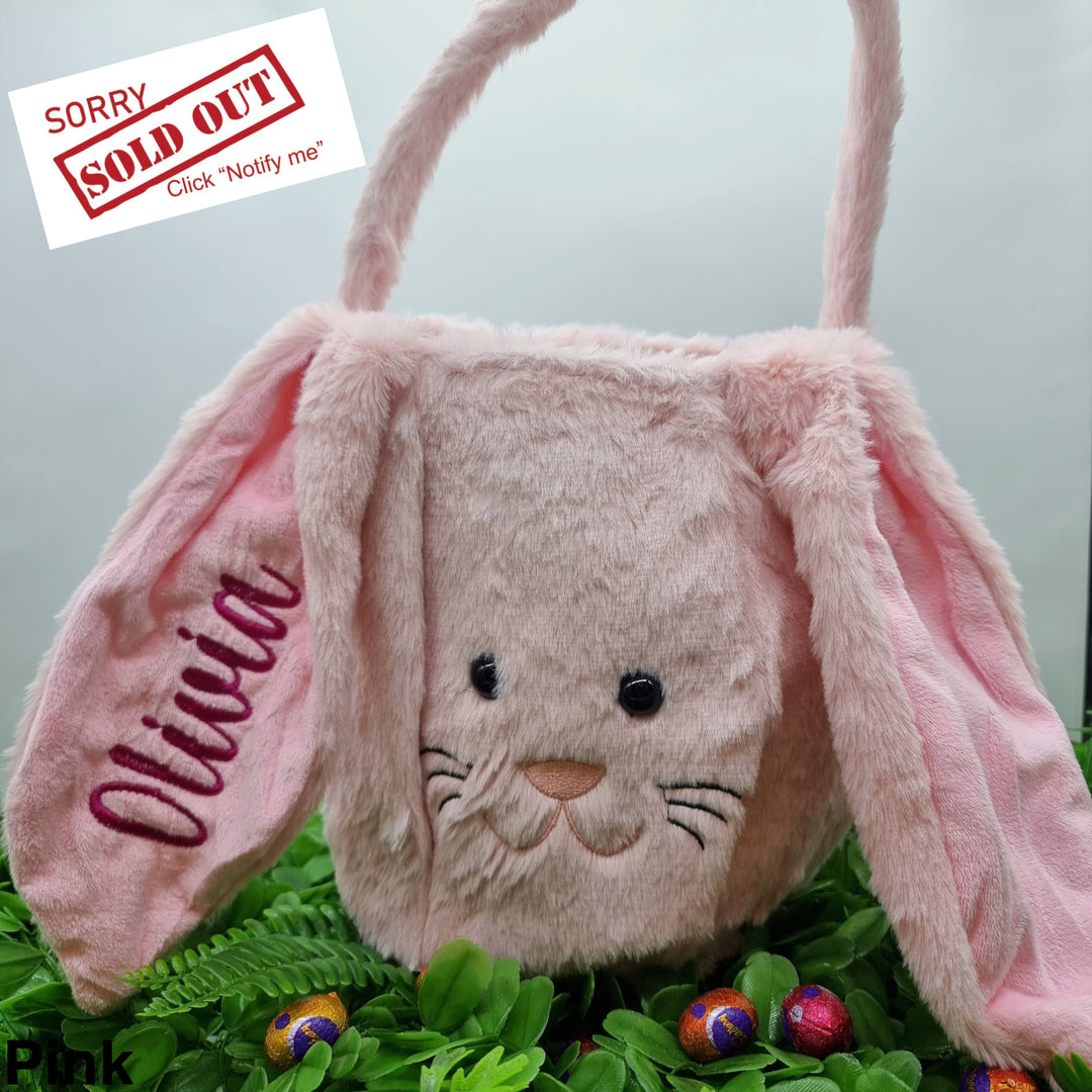 Personalised Fluffy Bunny Basket Pink