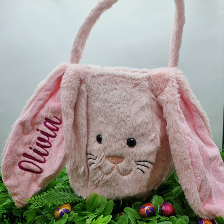 Personalised Fluffy Bunny Basket Pink