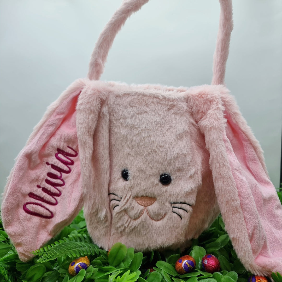 Personalised Fluffy Bunny Basket Pink