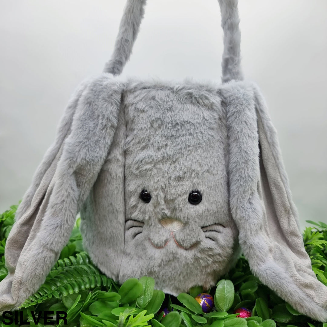 Personalised Fluffy Bunny Basket Silver