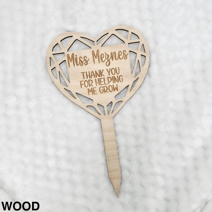 Personalised Heart Shape Planter Stick (stick only) Wood