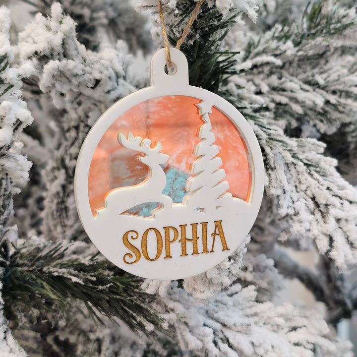 Personalised Holographic & White Reindeer Bauble