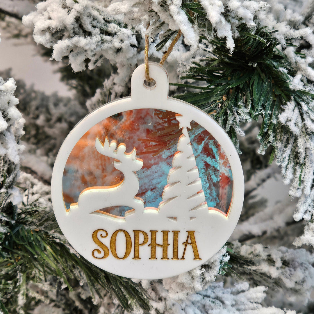 Personalised Holographic & White Reindeer Bauble