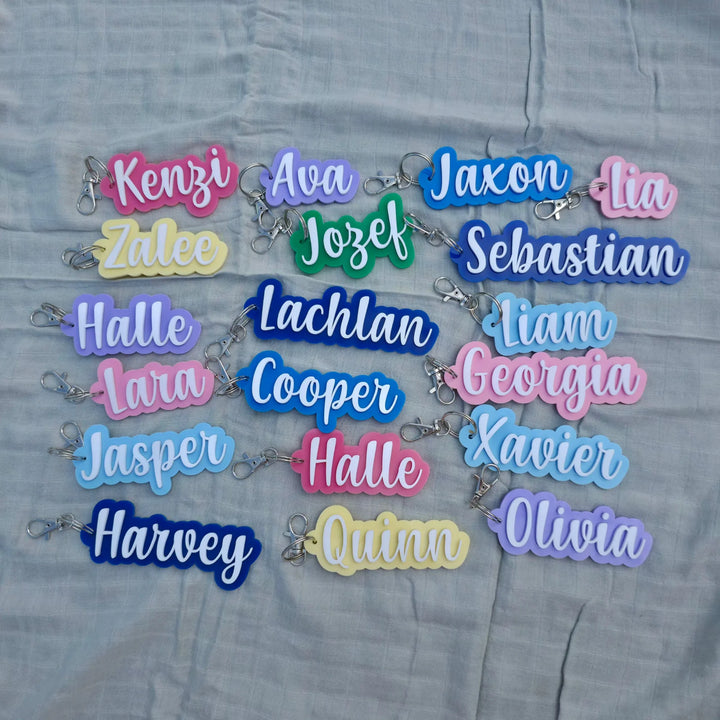 Personalised Layered Acrylic Name Bag Tag Keyring
