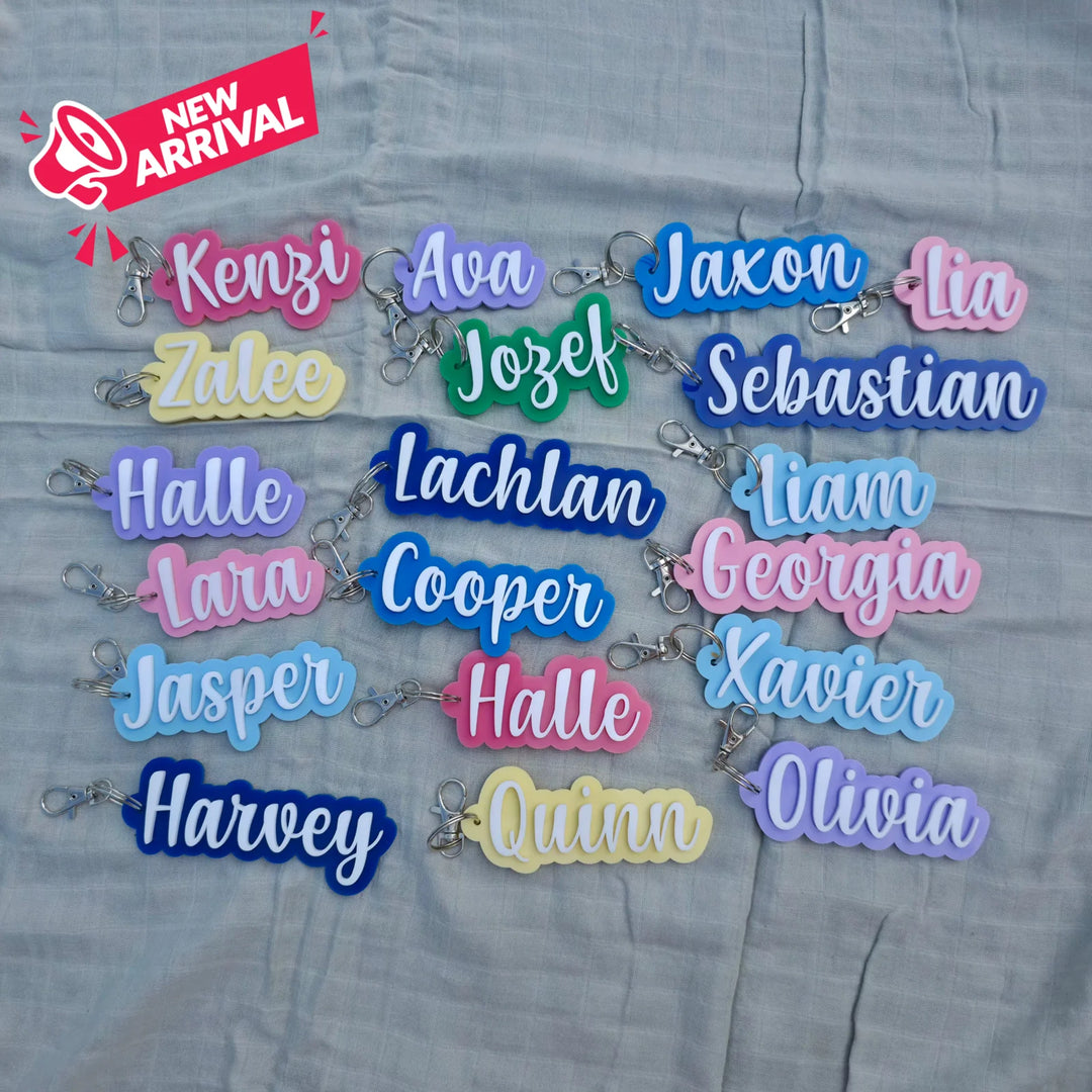 Personalised Layered Acrylic Name Bag Tag Keyring