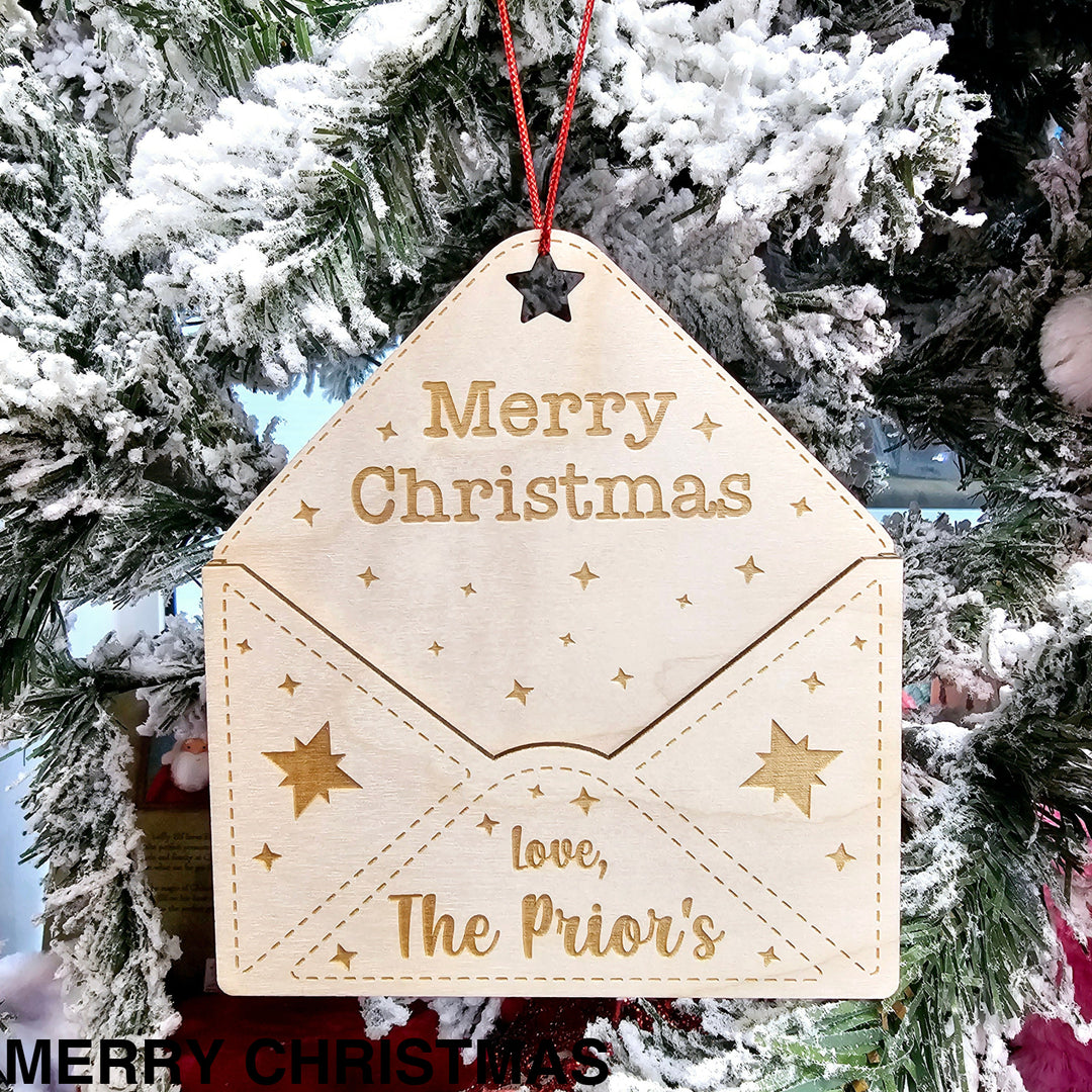 Personalised Letter Holder Tree Ornament Merry Christmas