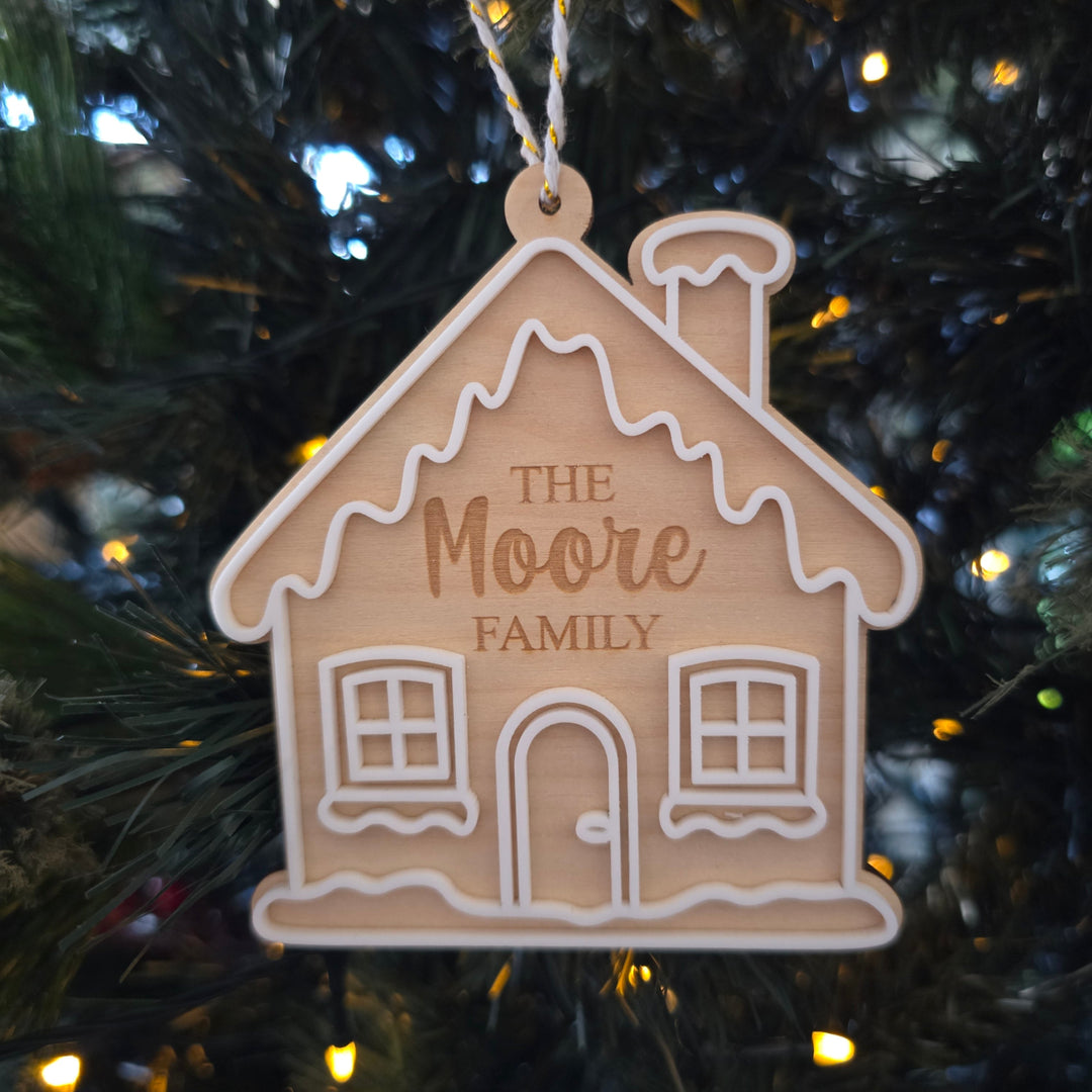 Personalised Wooden Gingerbread House Ornament