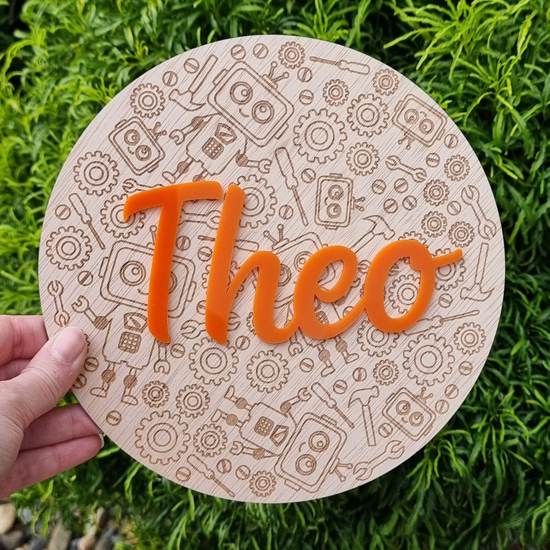 Robot Engraved Round Name Plaque