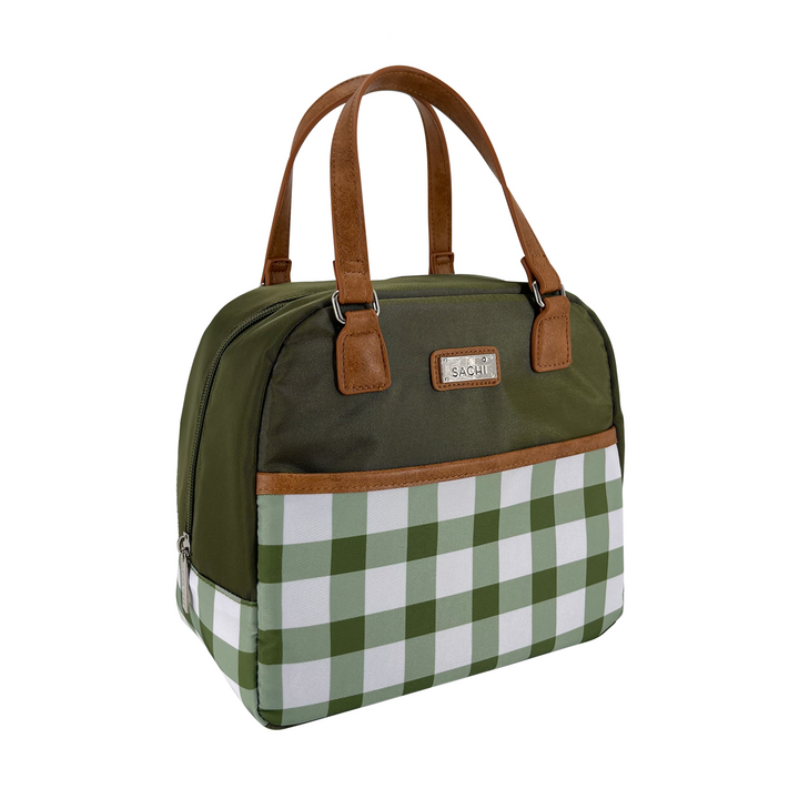 Sachi Insulated Cali Lunch Bag Olive Green Gingham