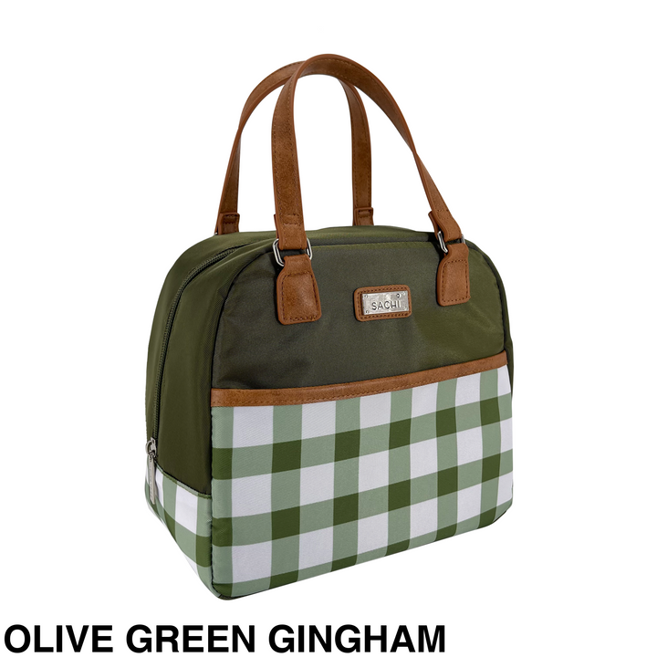 Sachi Insulated Cali Lunch Bag Olive Green Gingham