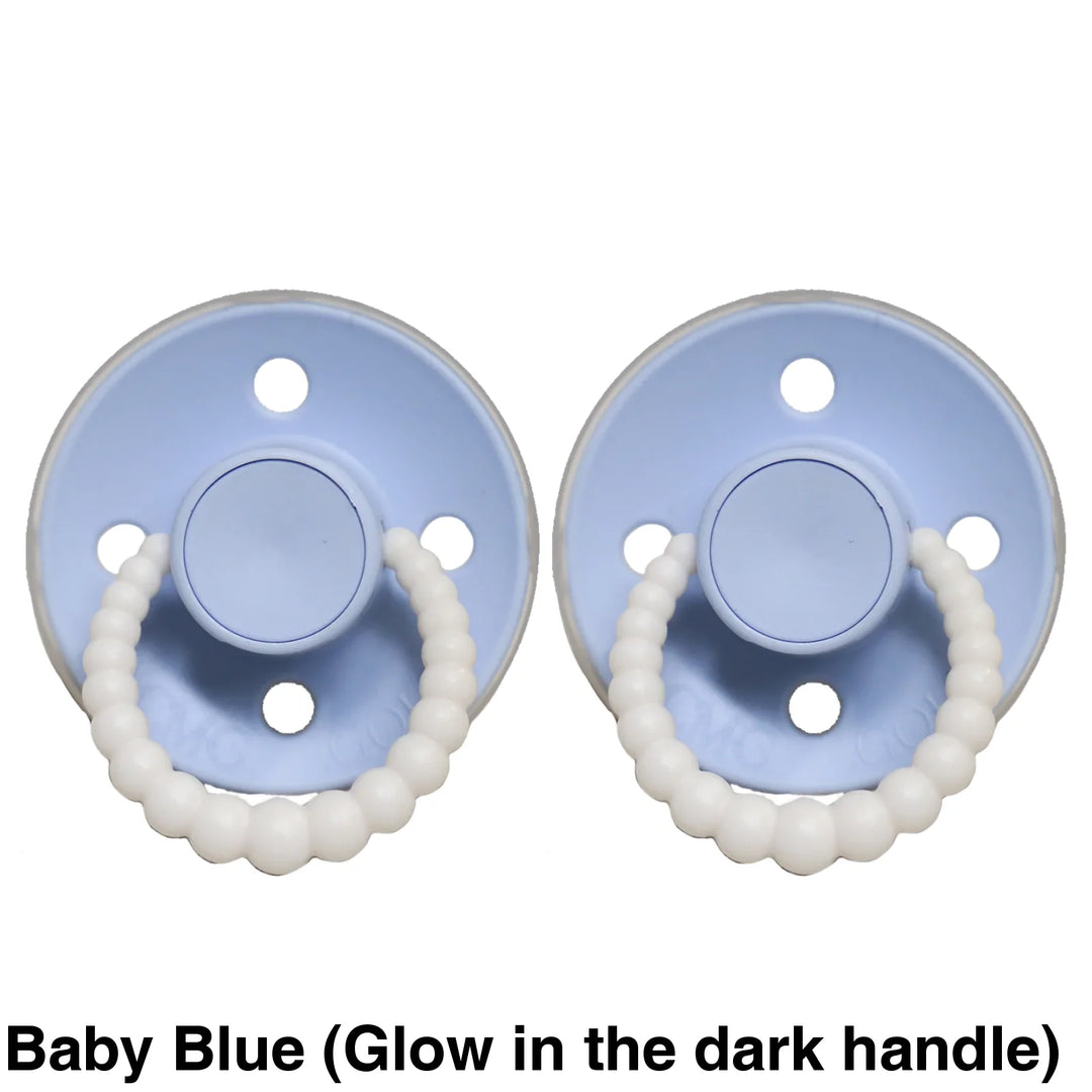 Size 1 Cmc Bubble Dummies - Twin Pack Air Filled Teat Baby Blue (Glow In The Dark Handle)