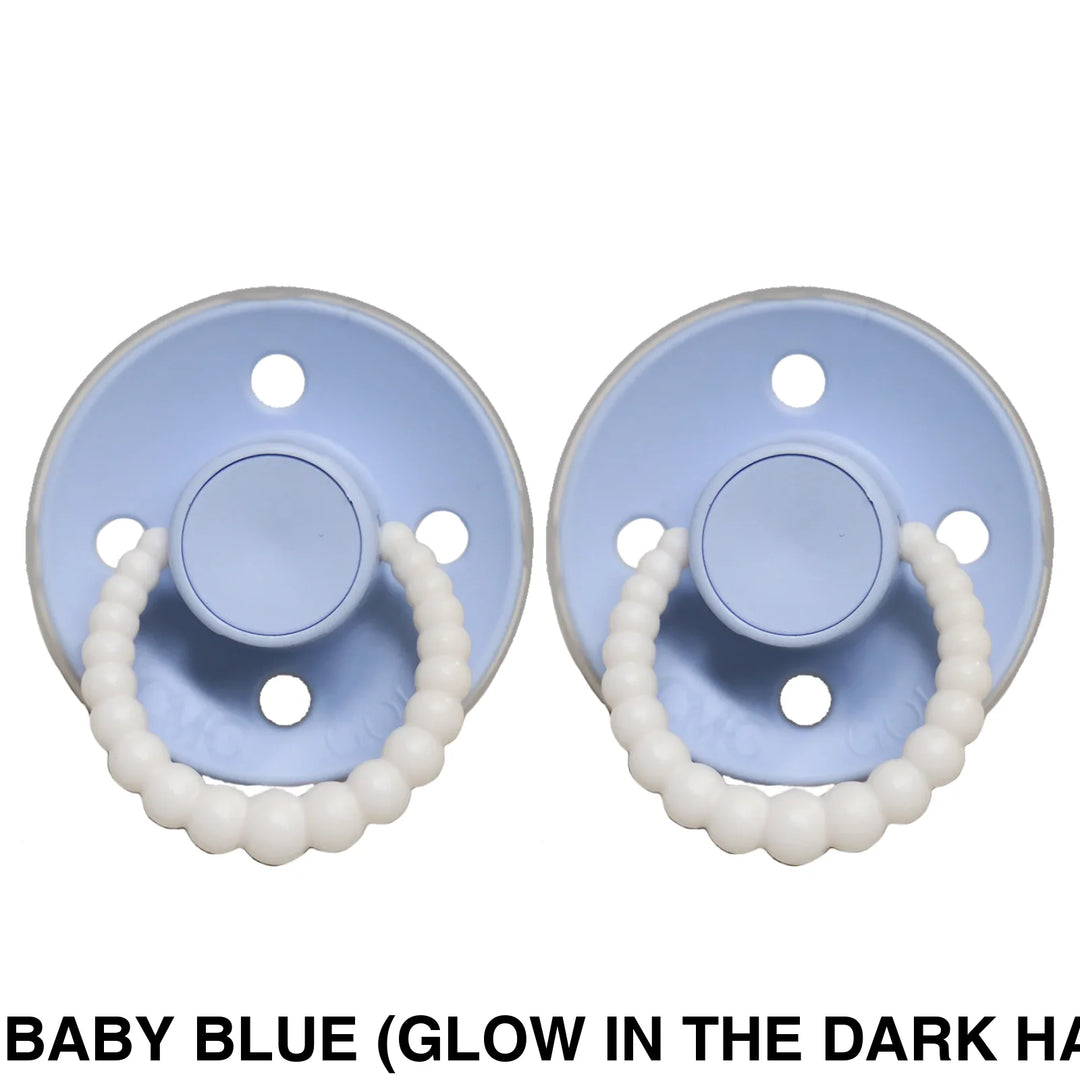 Size 1 Cmc Bubble Dummies - Twin Pack Air Filled Teat Baby Blue (Glow In The Dark Handle)