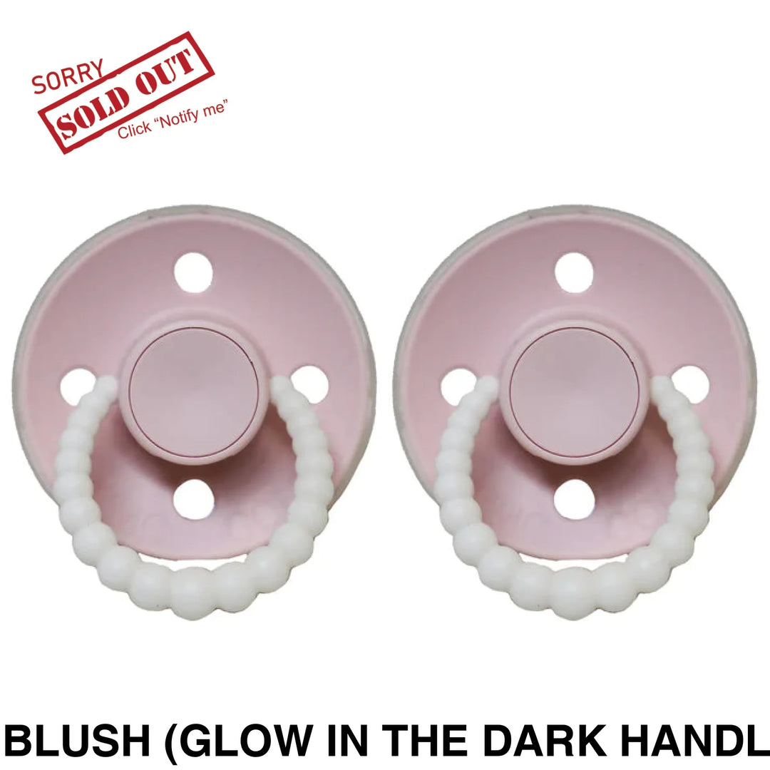 Size 1 Cmc Bubble Dummies - Twin Pack Air Filled Teat Blush (Glow In The Dark Handle)