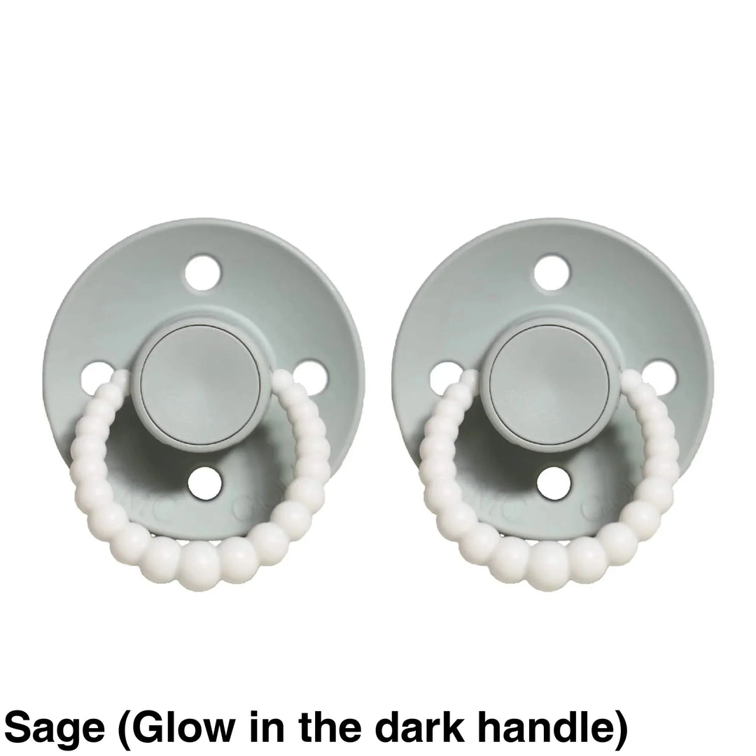 Size 1 Cmc Bubble Dummies - Twin Pack Air Filled Teat Sage (Glow In The Dark Handle)