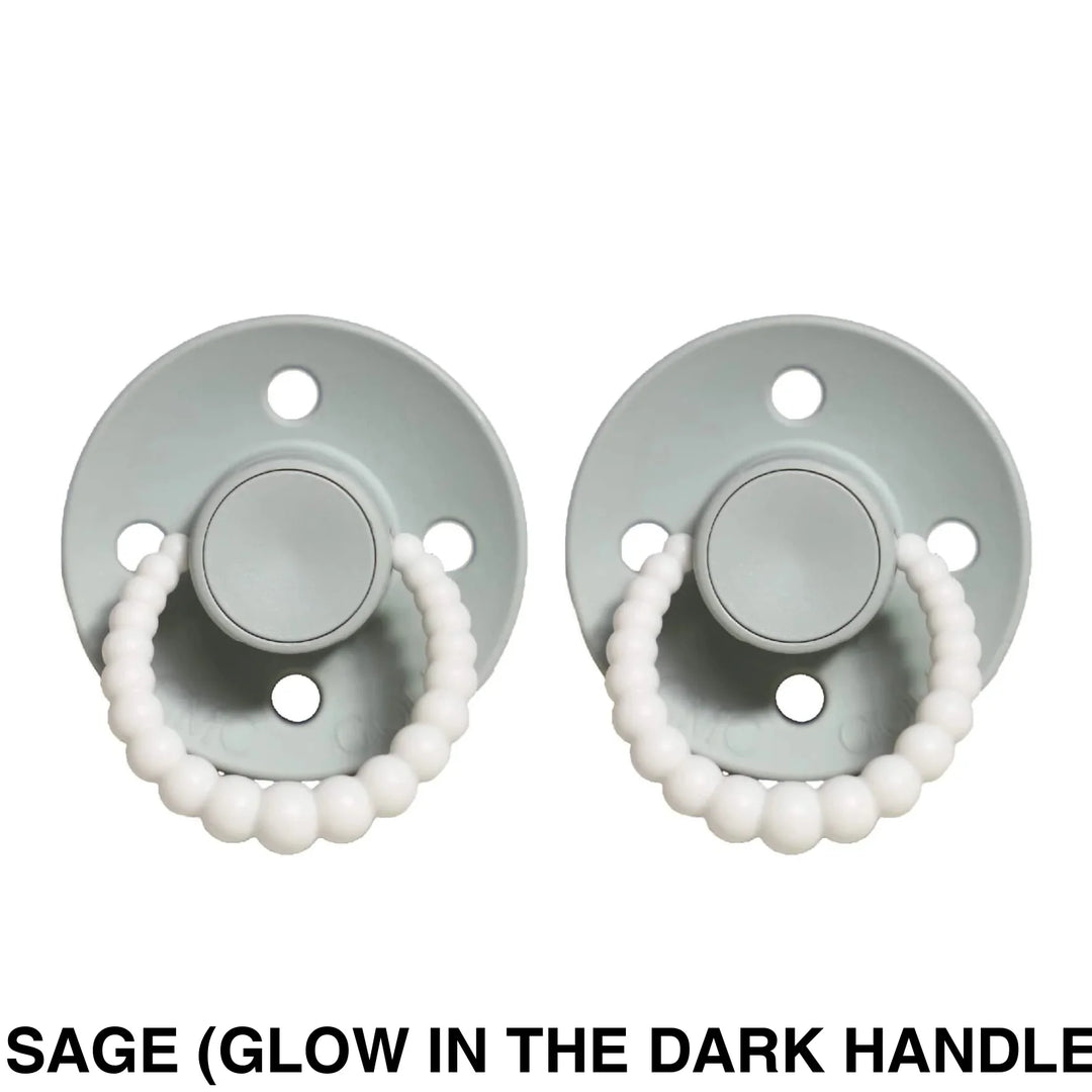 Size 1 Cmc Bubble Dummies - Twin Pack Air Filled Teat Sage (Glow In The Dark Handle)