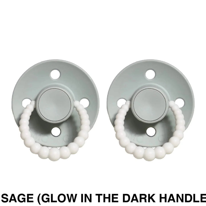 Size 1 Cmc Bubble Dummies - Twin Pack Air Filled Teat Sage (Glow In The Dark Handle)