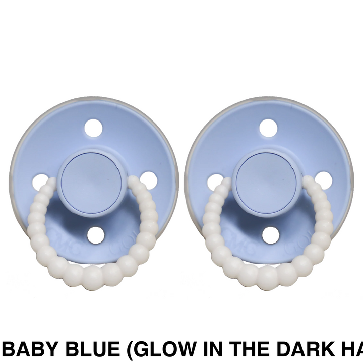 Size 2 Cmc Bubble Dummies - Twin Pack Air Filled Teat Baby Blue (Glow In The Dark Handle)