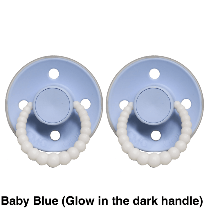 Size 2 Cmc Bubble Dummies - Twin Pack Air Filled Teat Baby Blue (Glow In The Dark Handle)