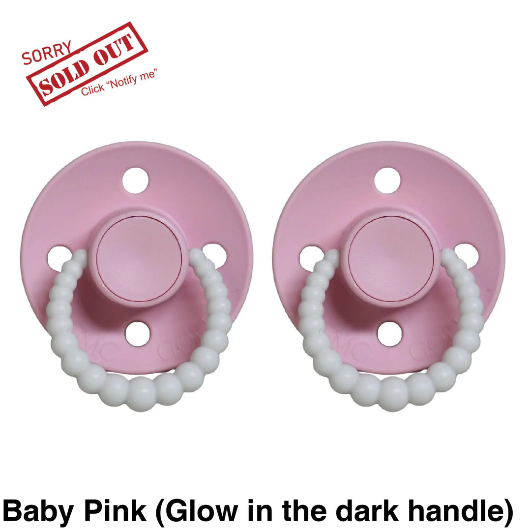 Size 2 Cmc Bubble Dummies - Twin Pack Air Filled Teat Baby Pink (Glow In The Dark Handle)
