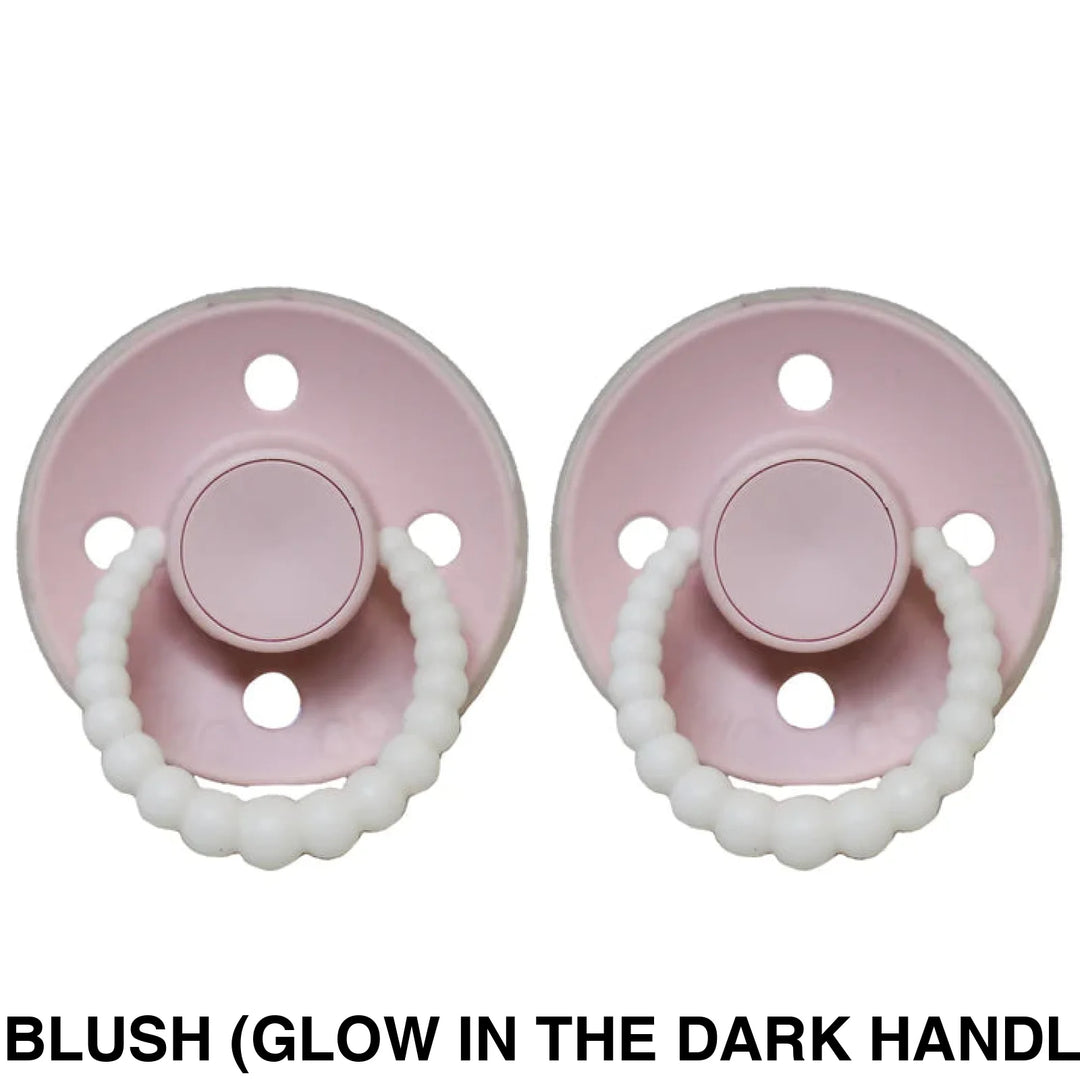 Size 2 Cmc Bubble Dummies - Twin Pack Air Filled Teat Blush (Glow In The Dark Handle)