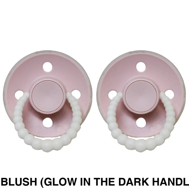 Size 2 Cmc Bubble Dummies - Twin Pack Air Filled Teat Blush (Glow In The Dark Handle)