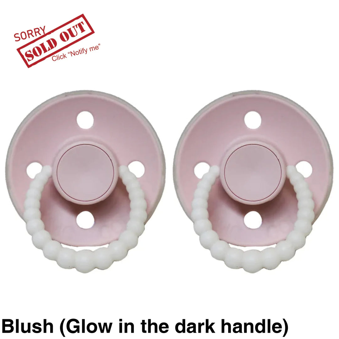 Size 2 Cmc Bubble Dummies - Twin Pack Air Filled Teat Blush (Glow In The Dark Handle)