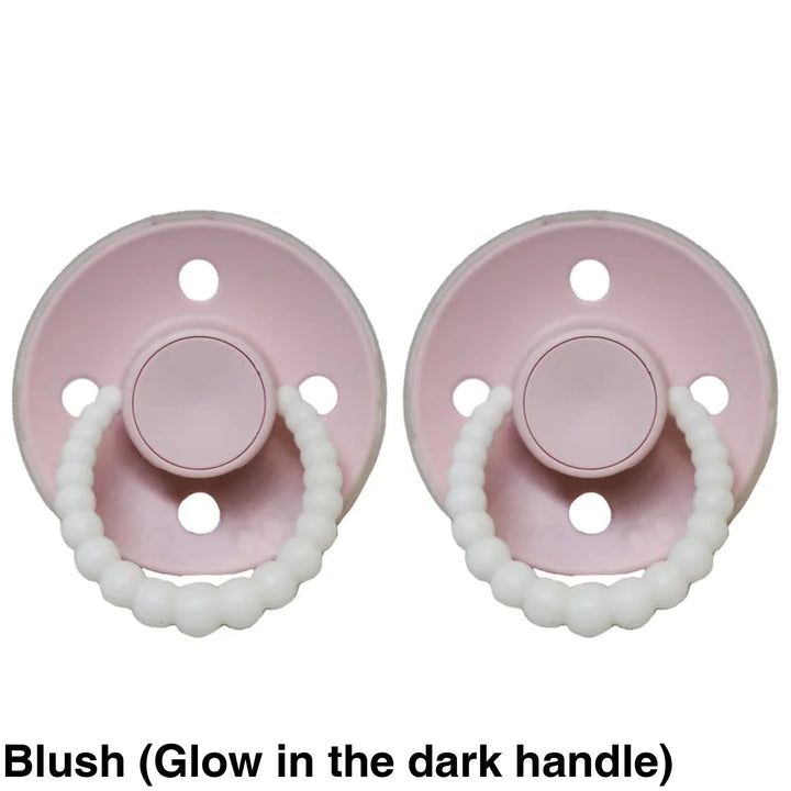 Size 2 Cmc Bubble Dummies - Twin Pack Air Filled Teat Blush (Glow In The Dark Handle)