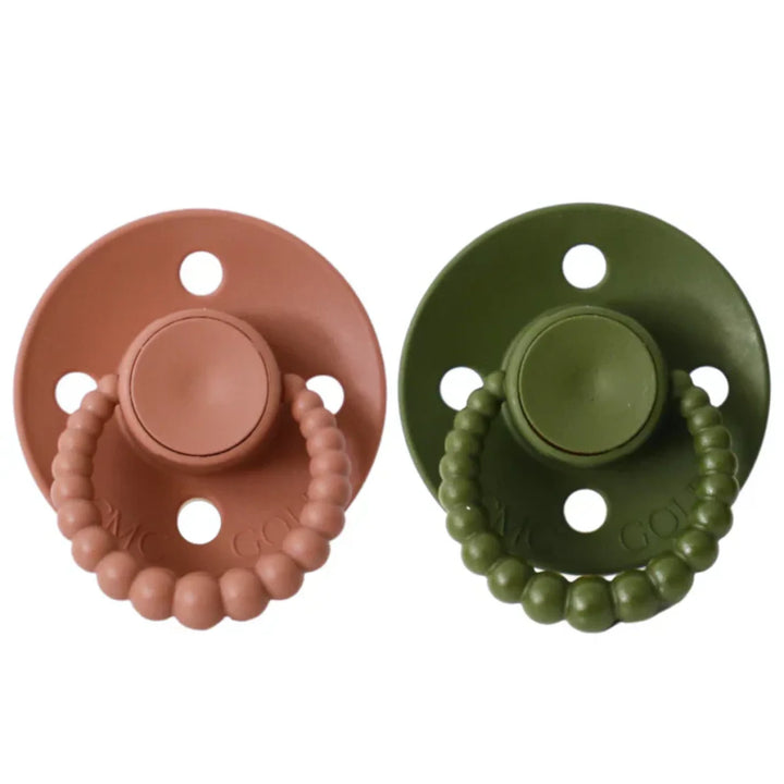 Size 2 Cmc Bubble Dummies - Twin Pack Air Filled Teat Olive + Terracotta