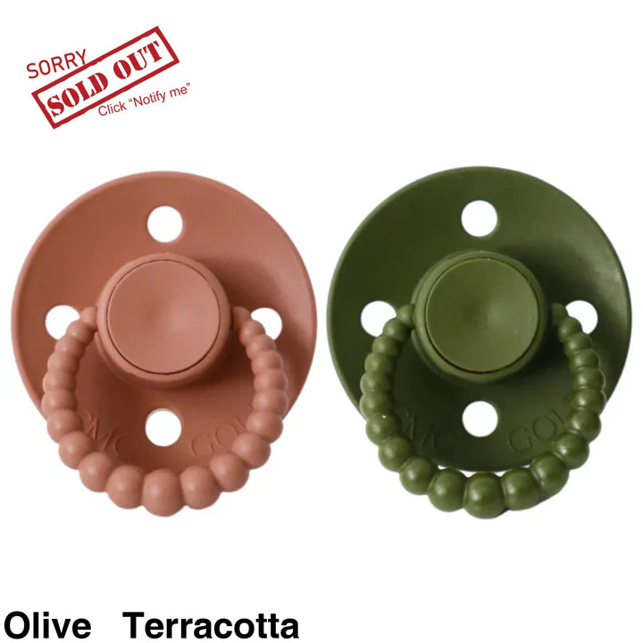 Size 2 Cmc Bubble Dummies - Twin Pack Air Filled Teat Olive + Terracotta