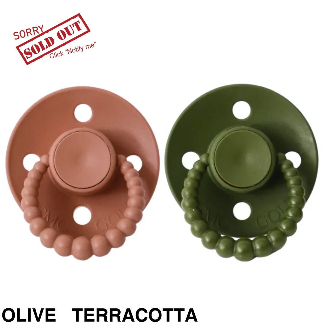 Size 2 Cmc Bubble Dummies - Twin Pack Air Filled Teat Olive + Terracotta