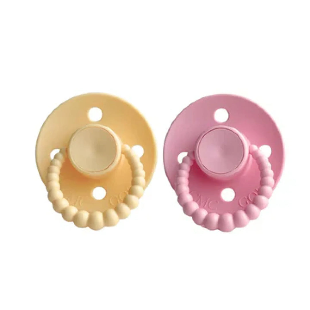 SIZE 2 CMC Bubble Dummies - Twin Pack - AIR FILLED TEAT Pale Yellow + Baby Pink