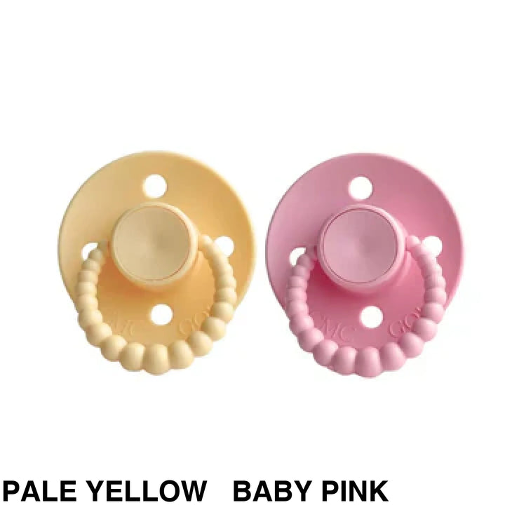 SIZE 2 CMC Bubble Dummies - Twin Pack - AIR FILLED TEAT Pale Yellow + Baby Pink