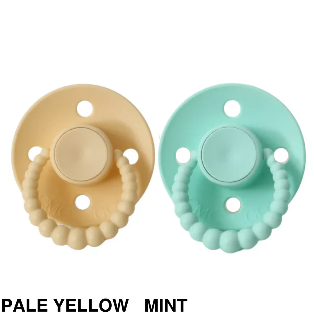 Size 2 Cmc Bubble Dummies - Twin Pack Air Filled Teat Pale Yellow + Mint