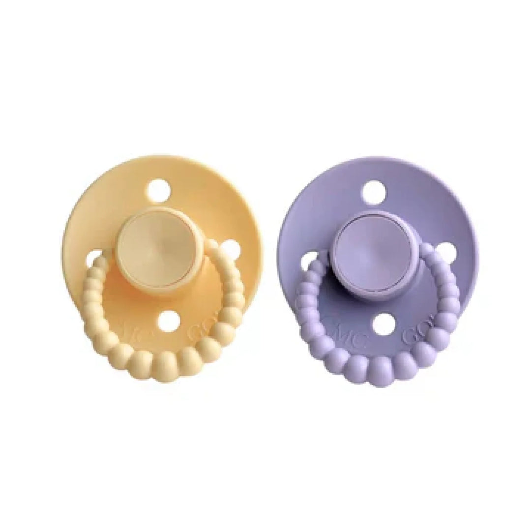 SIZE 2 CMC Bubble Dummies - Twin Pack - AIR FILLED TEAT Pale Yellow + Misty Lilac