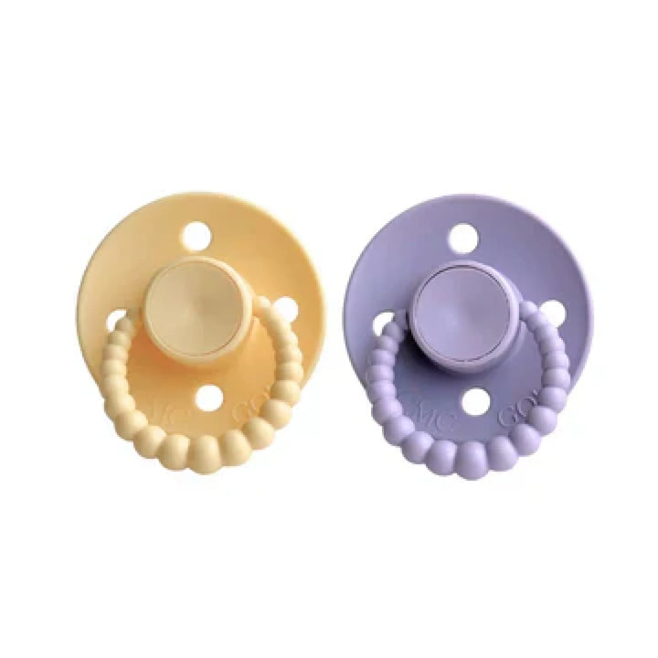 SIZE 2 CMC Bubble Dummies - Twin Pack - AIR FILLED TEAT Pale Yellow + Misty Lilac