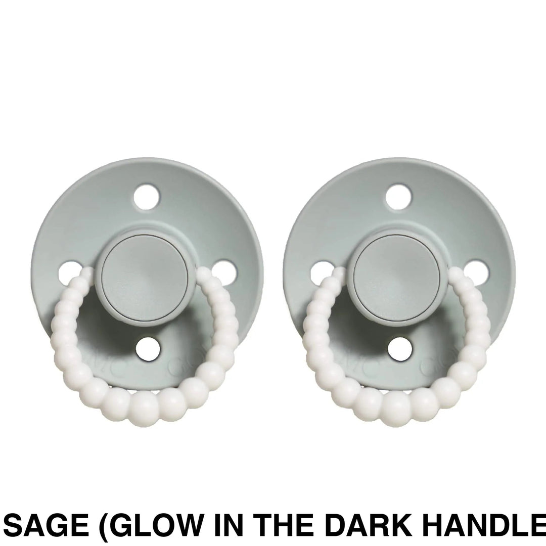 Size 2 Cmc Bubble Dummies - Twin Pack Air Filled Teat Sage (Glow In The Dark Handle)